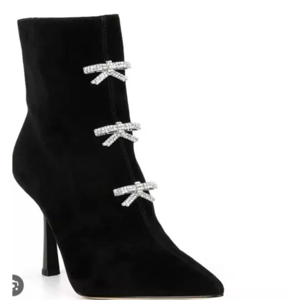 Gianni Bini Dalton Suede Rhinestone Bow Dress Booties Black Size 6M NWOT
